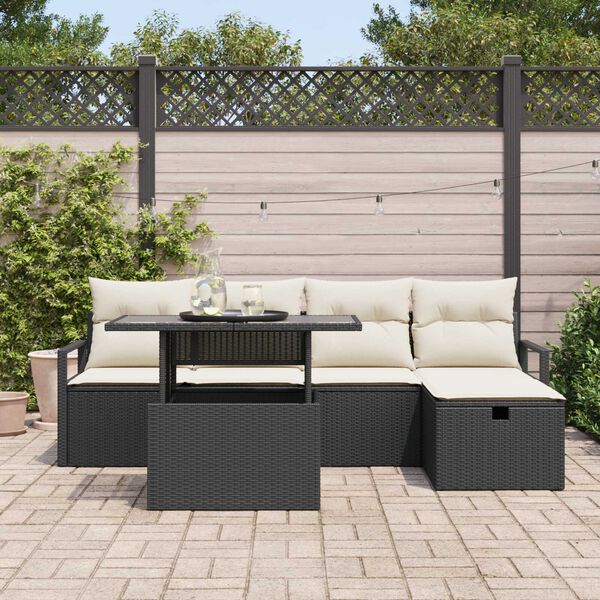 vidaXL Havesofa S&aelig;t med pude med opbevaring 6 pcs Sort Poly rattan