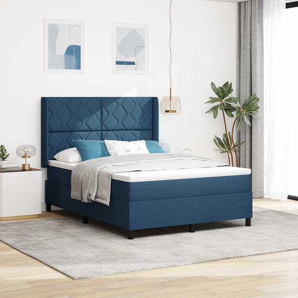 vidaXL Box spring seng med madras med hovedg&aelig;rde Bl&aring; 160 x 200 cm Stof