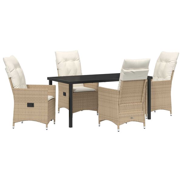 vidaXL Have Spisebordss&aelig;t med pude 5 pcs Beige Poly rattan