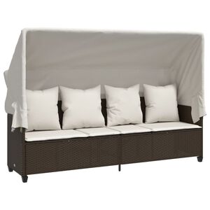 vidaXL loungesofa med baldakin og hynder polyrattan brun