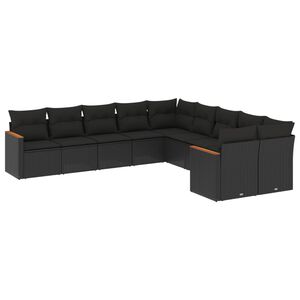 vidaXL sofas&aelig;t til haven 10 dele med hynder polyrattan sort