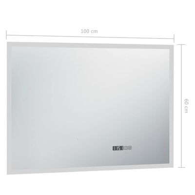 vidaXL LED-spejl med berøringssensor og tidsdisplay 100x60 cm