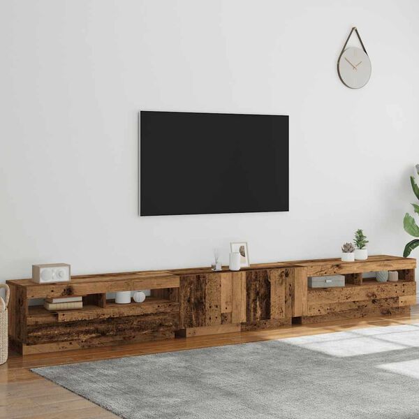 vidaXL tv-bord m. LED-lys 300x35x40 cm konstrueret tr&aelig; antikt tr&aelig;