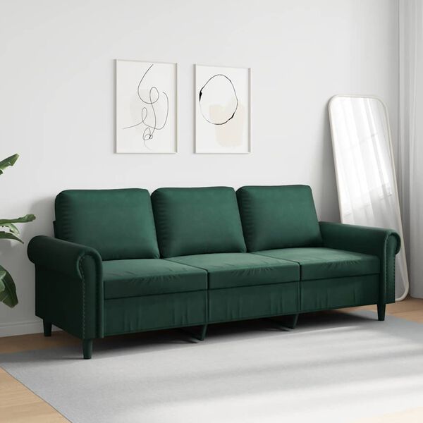 vidaXL 3-personers sofa 180 cm fl&oslash;jl m&oslash;rkegr&oslash;n