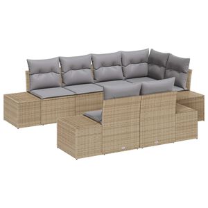 vidaXL Havesofa S&aelig;t med opbevaring 7 pcs Beige og lys gr&aring; polyrattan