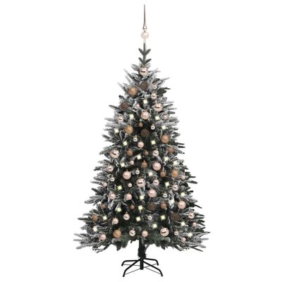 vidaXL kunstigt juletræ med LED og kuglesæt + puddersne PVC PE 180 cm