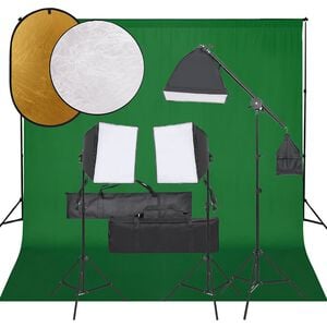 vidaXL fotostudies&aelig;t med lampes&aelig;t + baggrund og reflektor