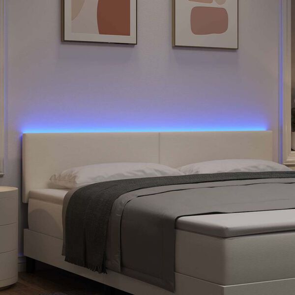 vidaXL LED sengegavl med LED -strimmellys Creme 180 cm Polyester