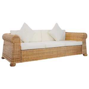 vidaXL 3-personers sofa med hynder naturlig rattan