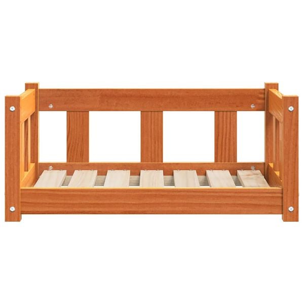 vidaXL Hundeseng Voks brun 65,5 x 50 x 28 cm Massiv fyrretr&aelig;