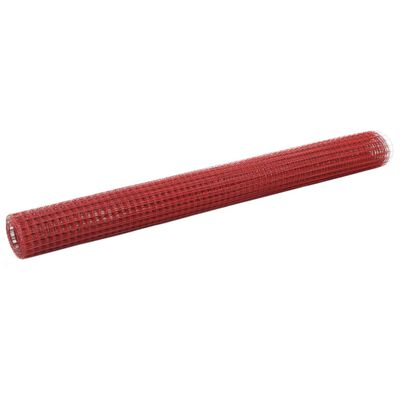 vidaXL hønsenet stål med PVC-belægning 25 x 1,5 m rød