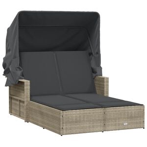 vidaXL solseng med baldakin og hynder polyrattan lysegr&aring;