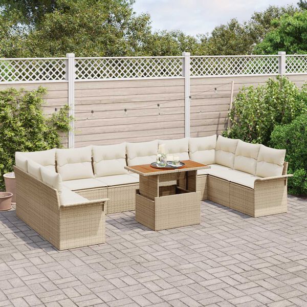 vidaXL Havesofa S&aelig;t med opbevaring 11 pcs Beige Poly rattan