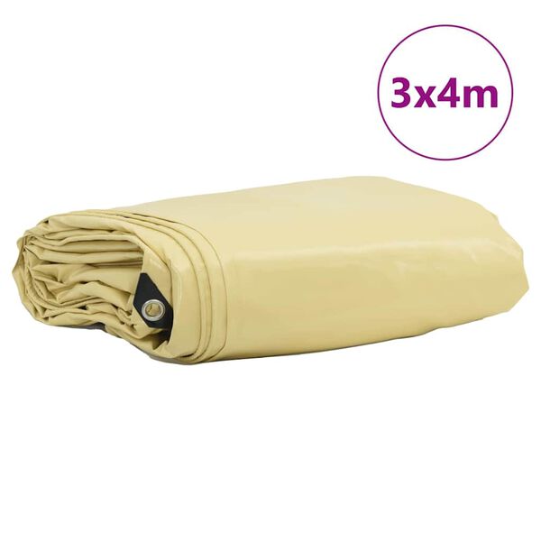 vidaXL Tarpaulin 650g / m&sup2; Beige 3 x 4 m L&aelig;rred med PVC-bel&aelig;gning