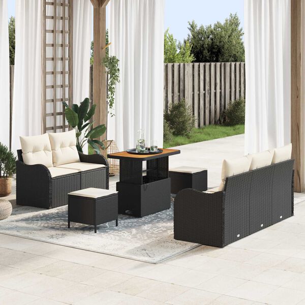 vidaXL Havesofa Sæt 8 pcs Sort polyrattan