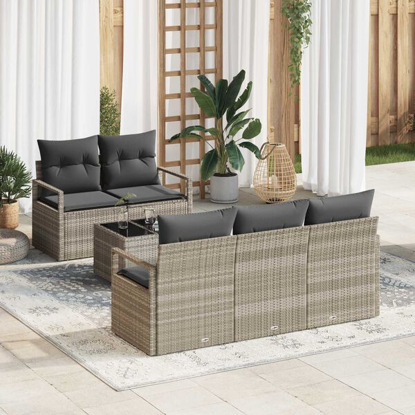 vidaXL Sofa S&aelig;t 6 pcs Lysegr&aring; polyrattan