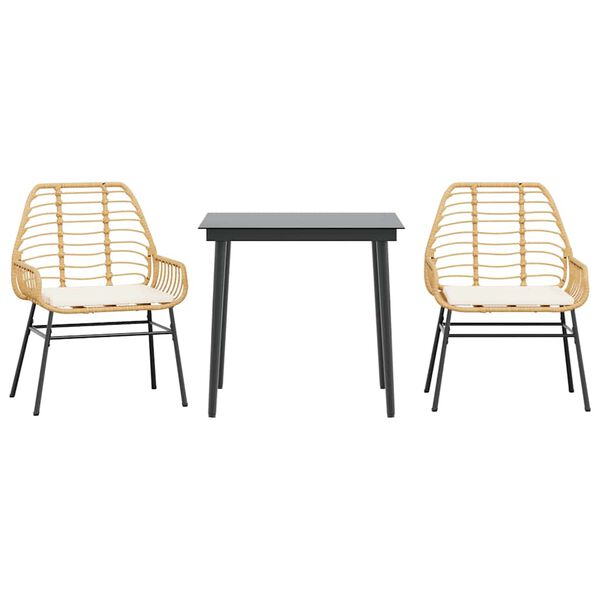vidaXL 3 dele spisebordss&aelig;t til haven m. hynder polyrattan glas brun