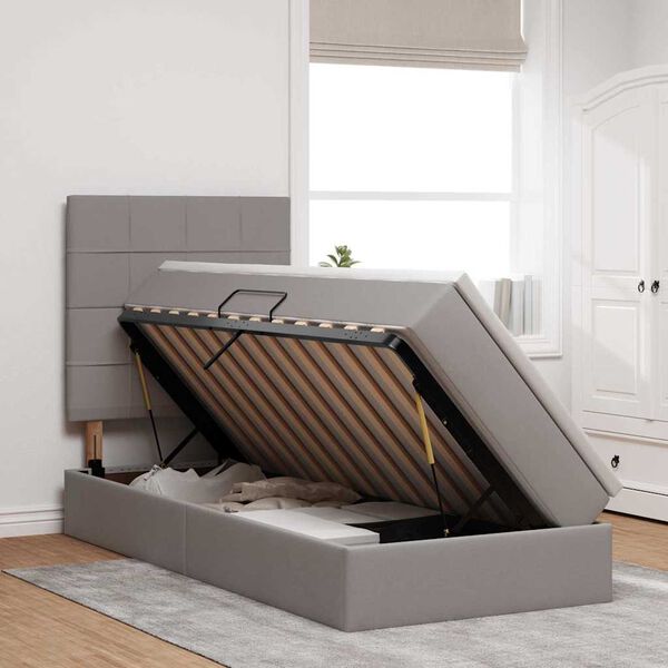 vidaXL Seng med opbevaring og madras Gr&aring;brun 90 x 190 cm Polyester