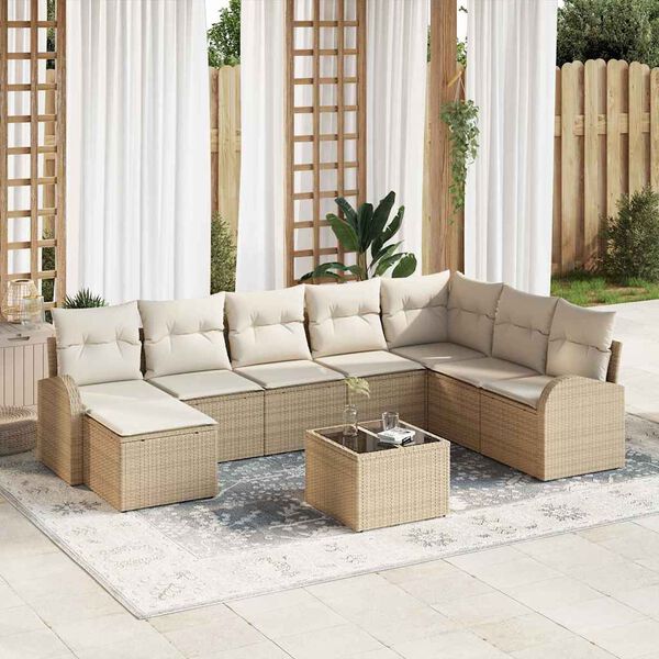 vidaXL Sofa S&aelig;t med pude med opbevaring 9 pcs Beige og hvid polyrattan
