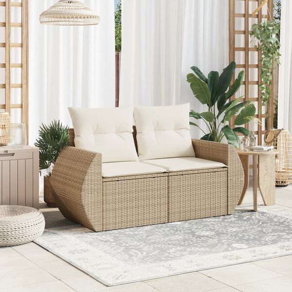 vidaXL 2-personers havesofa med hynder polyrattan beige