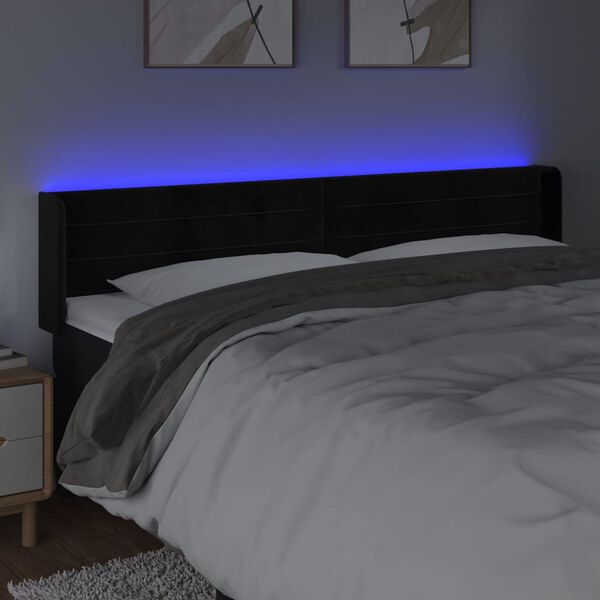 vidaXL sengegavl med LED-lys 183x16x78/88 cm fl&oslash;jl sort