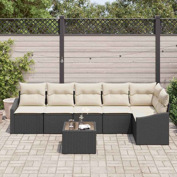 vidaXL Havesofa Sæt 7 pcs Sort Poly rattan