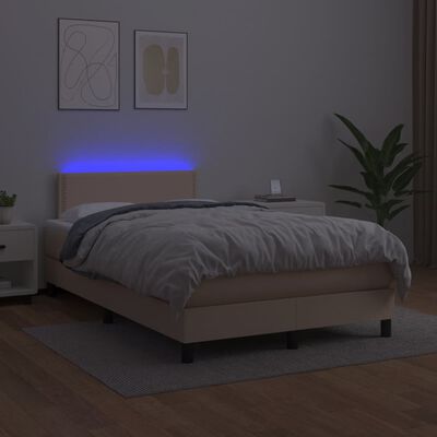 vidaXL kontinentalseng LED-lys 120x190 cm kunstlæder cappuccinofarvet
