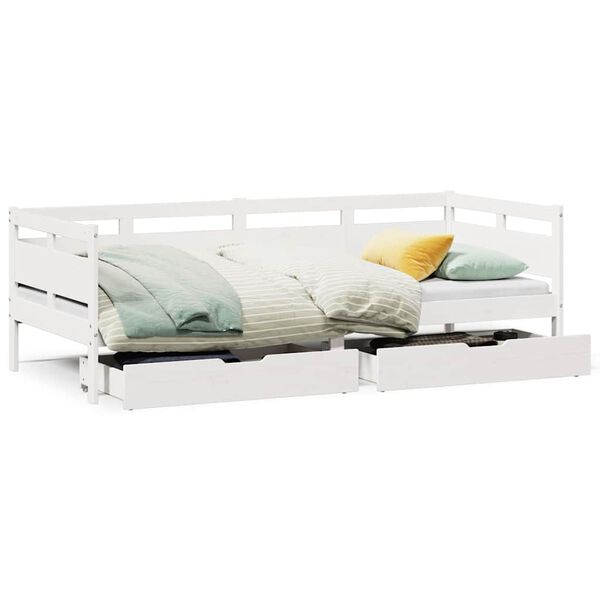 vidaXL daybed med skuffer 90x200 cm massivt fyrretræ hvid