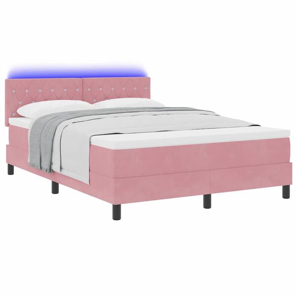 vidaXL LED Box Spring Bed med madras Lyser&oslash;d 140 x 190 cm Fl&oslash;jl