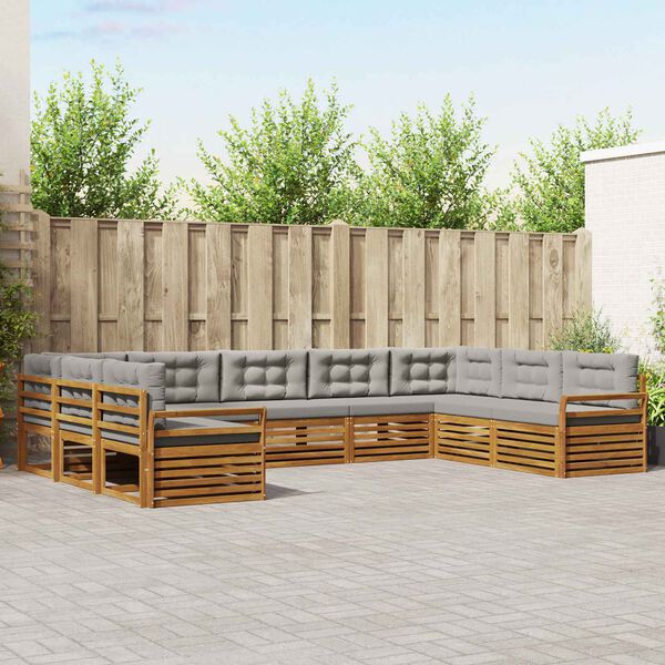 vidaXL Sofas&aelig;t med pude 9 pcs Naturlig og Lys Gr&aring; Massivt Akacietr&aelig;