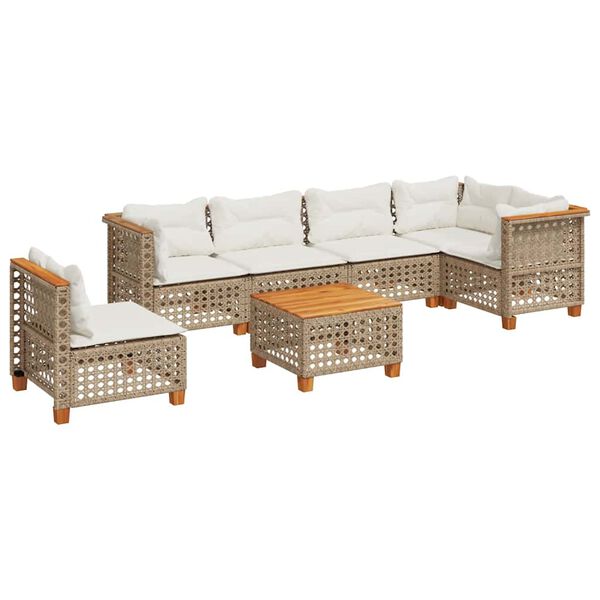 vidaXL sofas&aelig;t til haven 7 dele med hynder polyrattan beige