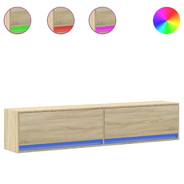 vidaXL væghængt tv-bord med LED 180x31x38 cm sonoma-eg