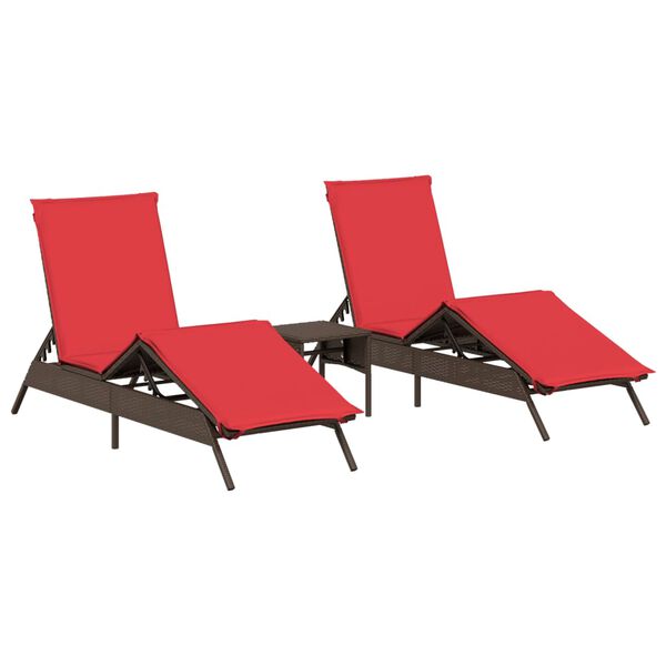 vidaXL liggestole 2 stk. med bord polyrattan brun