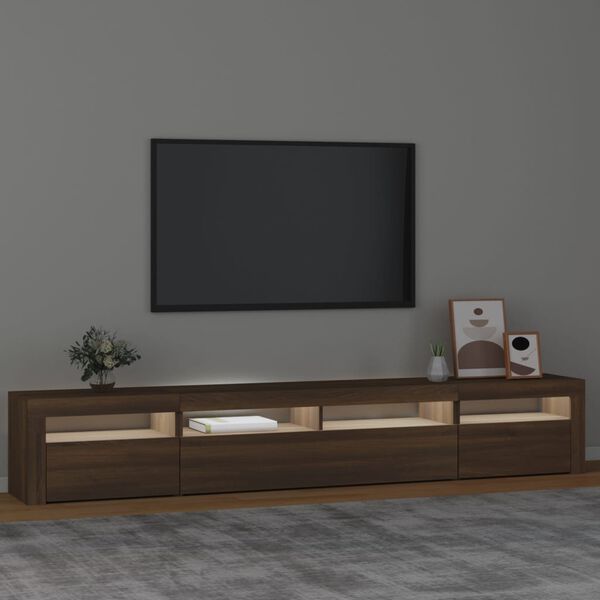 vidaXL tv-skab med LED-lys 240x35x40 cm brun egetræ