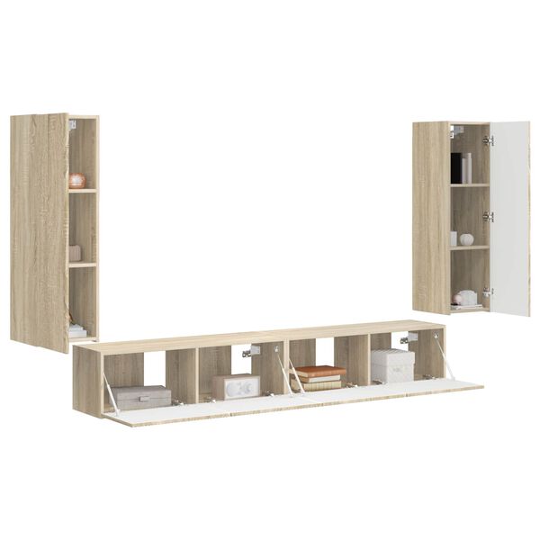 vidaXL Tv v&aelig;gskab s&aelig;t V&aelig;gmonteret 4 pcs Sonoma eg Konstrueret tr&aelig;