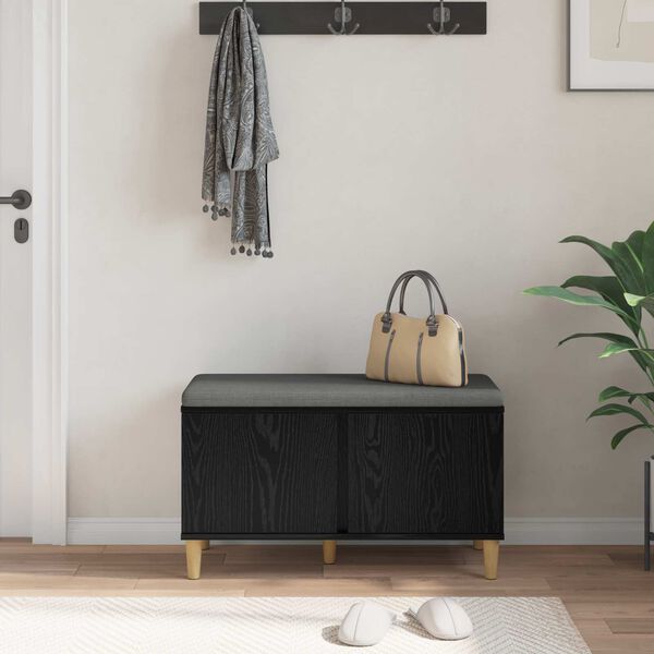 vidaXL Hallb&aelig;nk med pude med opbevaring Sort eg 80 x 38 x 46 cm