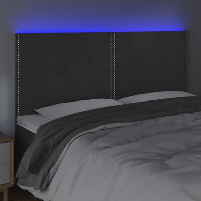 vidaXL sengegavl med LED-lys 180x5x118/128 cm fløjl mørkegrå