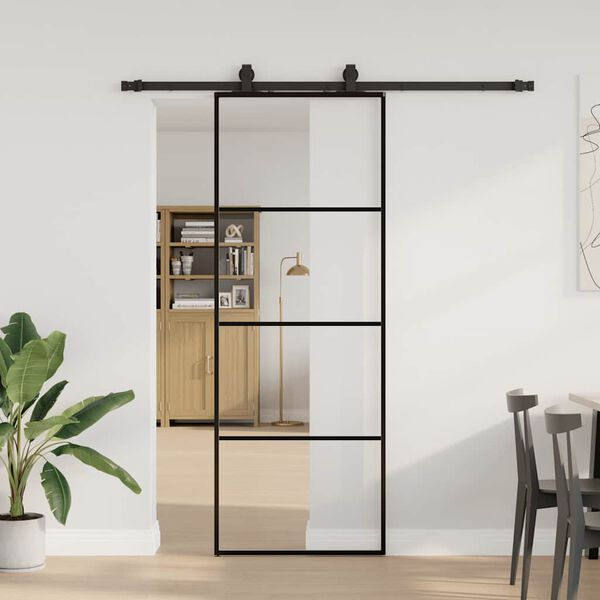 vidaXL skyded&oslash;r med hardwares&aelig;t 76x205 cm ESG glas sort