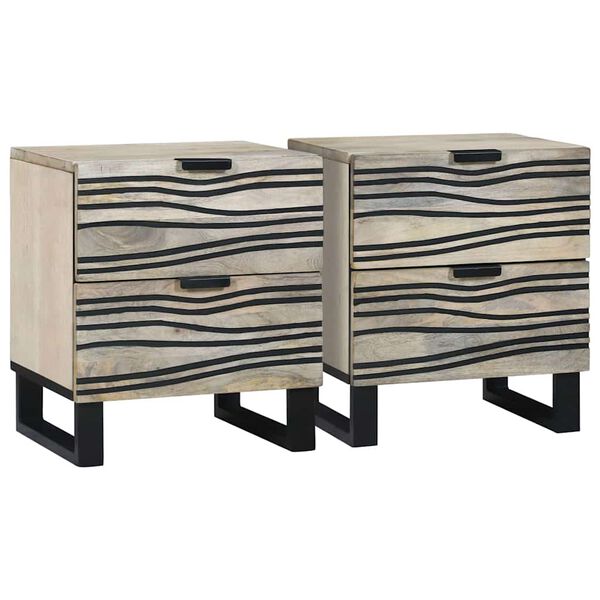vidaXL Natskab 2 pcs Hvid og sort 40 x 33 x 46 cm Massivt akacietr&aelig;