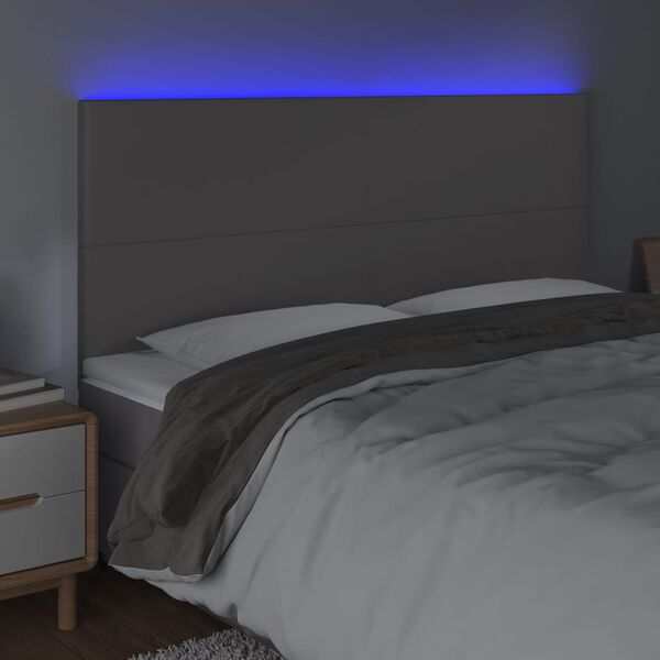 vidaXL sengegavl med LED-lys 180x5x118/128 cm kunstl&aelig;der gr&aring;