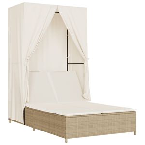 vidaXL solseng med tag og gardiner polyrattan beige