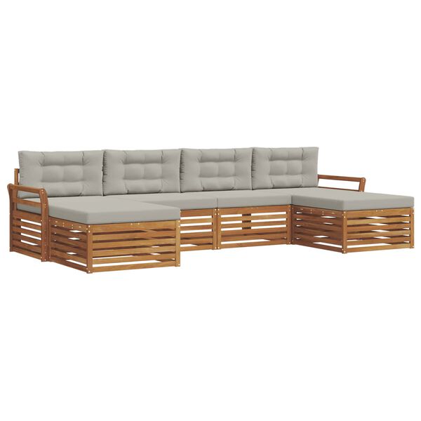 vidaXL Sofas&aelig;t med pude 6 pcs Naturlig og Lys Gr&aring; Massivt Akacietr&aelig;