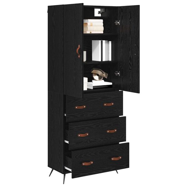 vidaXL Highboard med skuffe Sort eg 69,5 x 34 x 180 cm Konstrueret tr&aelig;