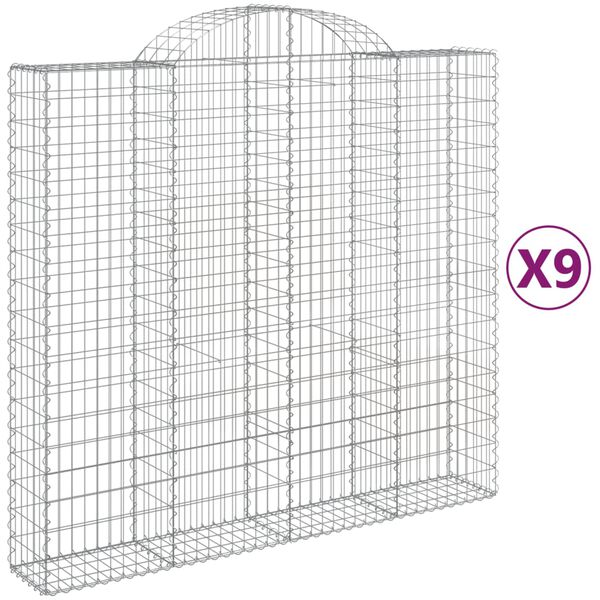 vidaXL buede gabionkurve 9 stk. 200x50x180/200 cm galvaniseret jern