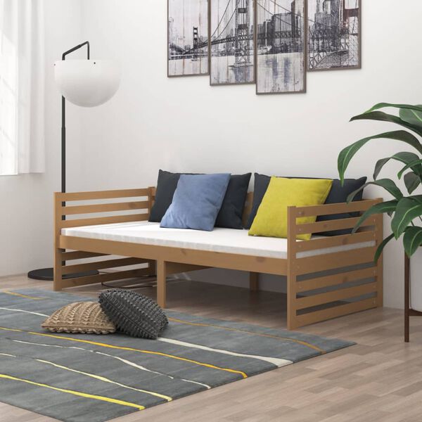 vidaXL daybed med madras 90x200 cm massivt fyrretr&aelig; gyldenbrun