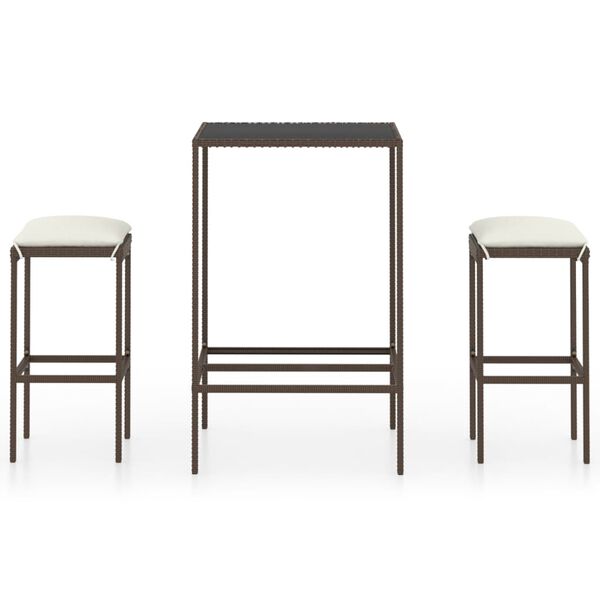 vidaXL barsæt til haven 3 dele med hynder polyrattan brun