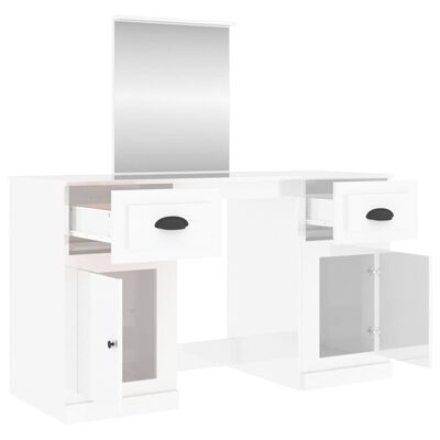 vidaXL makeupbord med spejl 130x50x132,5 cm hvid højglans