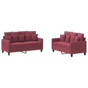 vidaXL sofas&aelig;t 2 dele med hynder stof vinr&oslash;d