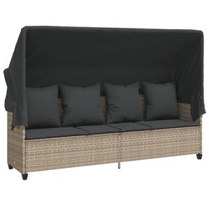 vidaXL loungesofa med baldakin og hynder polyrattan lysegr&aring;