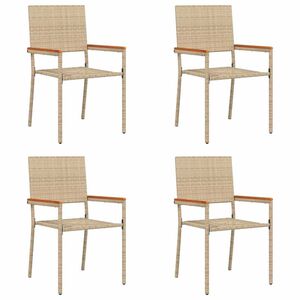 vidaXL Have stapelstole 4 pcs Creme og Brun PE rattan, Solid akacietr&aelig;